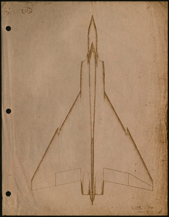 A sketch of the outline of a very futuristic looking airplane. 