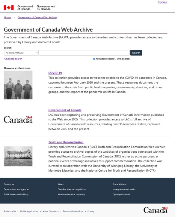 Screenshot of a Government of Canada Web Archive page.
