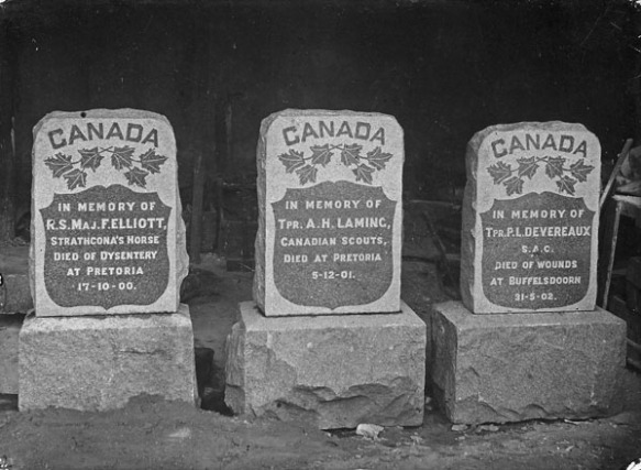 Three graves of Canadian soldiers who died in the Boer War (1899–1902).
