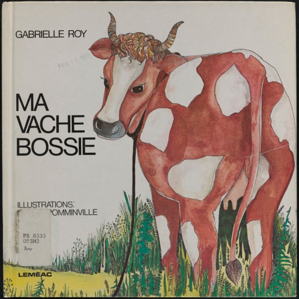 Cover of the illustrated book Ma vache Bossie, featuring a brown and white cow in a pasture.